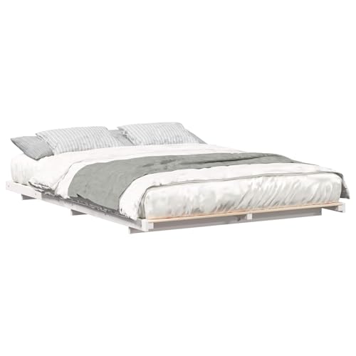 vidaXL Struttura del Letto Bianco 160 x 200 cm Pino massello, Letto Rettangolare Moderno, Stile Minimalista, Stoccaggio in Legno, Arredo Funzionale per Camere