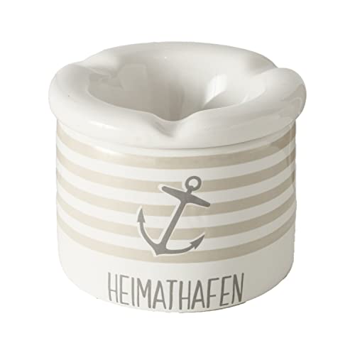 Aschenbecher Sturmaschenbecher Keramik für draussen mit Deckel Maritimes Design 7 x 10 cm Heimathafen