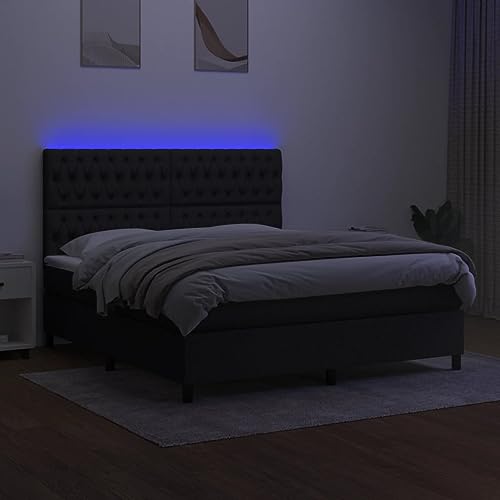 Schlafcouch,Boxspringbett mit Matratze & LED Schwarz 160x200 cm Stoff,Seniorenbett – Bild 6