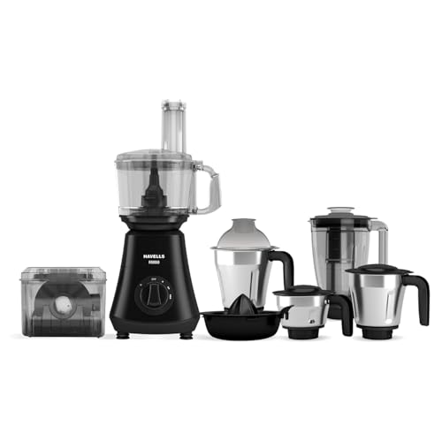 Image of Havells Foodo Heavy Duty 750 Watt Hours 5 Jar Food Processor|Attachement Box For Attachment Storage|Flow Breaker Jars|21000 Rpm|2Yr Product&5Yr Motor Manufacturer Warranty,Black