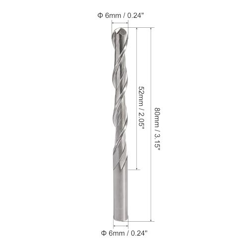 Image of HARFINGTON 2pcs Ball Nose End Mill 6mm Diameter 52mm Cutting Length 6mm Shank High Speed Steel 2 Flutes Spiral Upcut CNC Router Bits