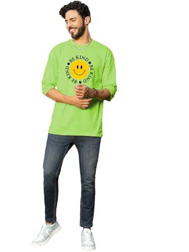 Image of LEOTUDE Half Sleeve Cottonblend Graphic Print Round Neck Drop Shoulder