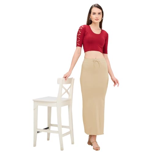 Image of DESI GIRL Cotton Lycra Stretchable Saree Shapewear Petticoat with Drawstring for Women | Fishcut Saree Petticoat with Side Slit for Easy Movement | Saree Shaper | Long inskirt
