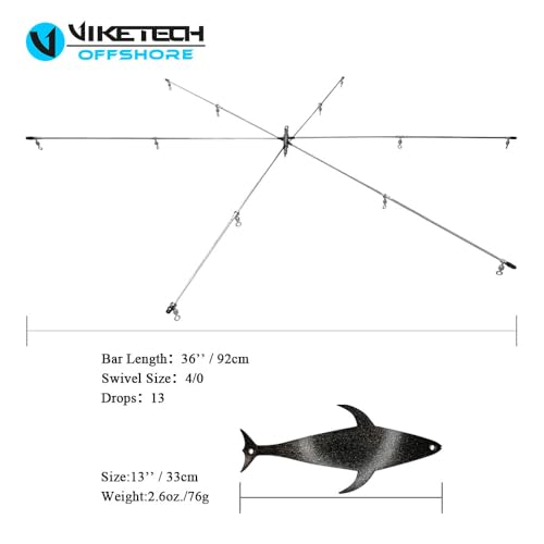 Image of VIKETECH 36'' Offshore Fishing Dredge Teaser for Marlin Tuna Mahi Wahoo | 21 x 13'' rubber flaps, stainless spreader bar, 13 drops, for saltwater trolling, sailfish, heavy duty brass eye