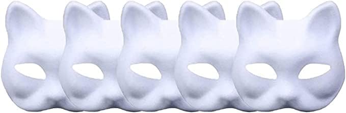 meioro DIY White Rigid Paper Mask Pulp Blank Hand Painted Mask, Anime Half Face Cat Fox Masks, Personality Creative Design Man Full Face Mask For Masquerade, Carnival, Classroom Art
