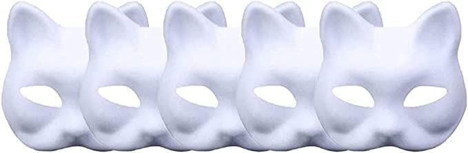 meioro DIY White Rigid Paper Mask Pulp Blank Hand Painted Mask, Anime Half Face Cat Fox Masks, Personality Creative Design Man Full Face Mask For Masquerade, Carnival, Classroom Art