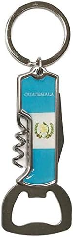 Guatemala Bandera 3 en 1 Sacacorchos Metal Abridor Llavero - Guatemala Souvenirs