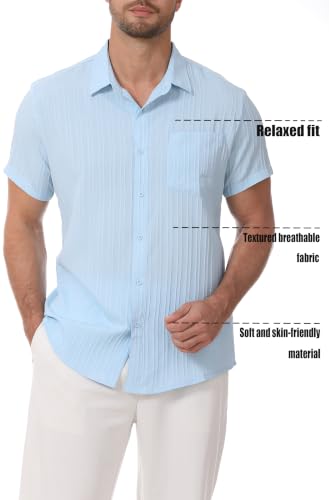 Zyvrenix Mens Casual Short Sleeve Button Down Textured Shirts Light Blue M - image 4