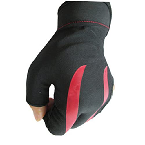 GOOHOCHY Billiards Glove Snooker Pool Cue Shooter Glove 3-Finger Stretchable Half Finger Left Hand Red