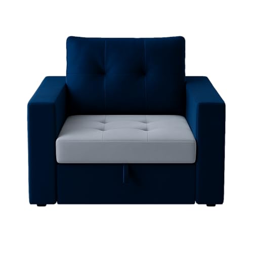 Image of SOCOZI Nestro 1 Seater Sofa Cum Bed for Bedroom | Soft Velvet Suede Fabric | Color Light Grey-Blue | Modern Design | Plush Comfort Cushions for Living Room