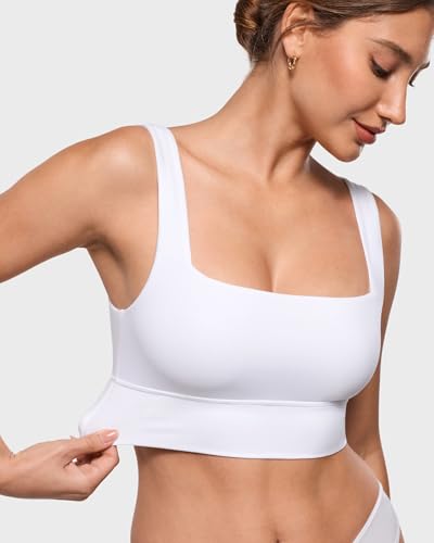 Image of INLYRIC Women's Inbarely Outwear Longline Square Neck Bralette Supportive Unlined No Underwire Yoga Sports Bra