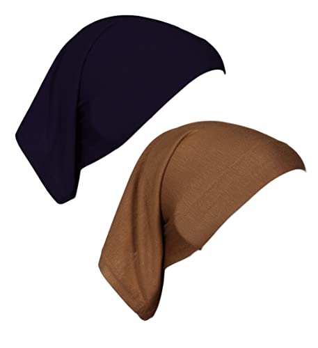 Muslimische Hijab-Kappen für Damen, einfarbige Modal-Hut, islamische Hijab-Mütze, Knochenhaube, Kopfbedeckung, Schwarz + Camel, Einheitsgröße Cover