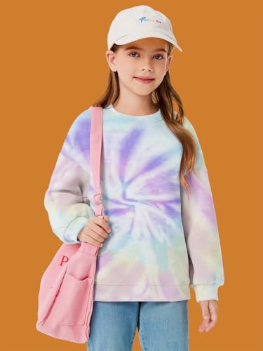 Image of Haloumoning Girls Oversized Crewneck Sweatshirts Kids Fleece Pullover Tops