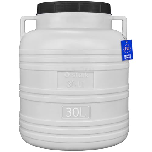 FIXKRAFT Weithalsfass Lebensmittelecht 30L Futtertonne Hund Gärbehälter Futter Tonne mit Deckel Maischefass Schraubdeckel 30 Liter Camping Kanister Gärfass (Weiß)