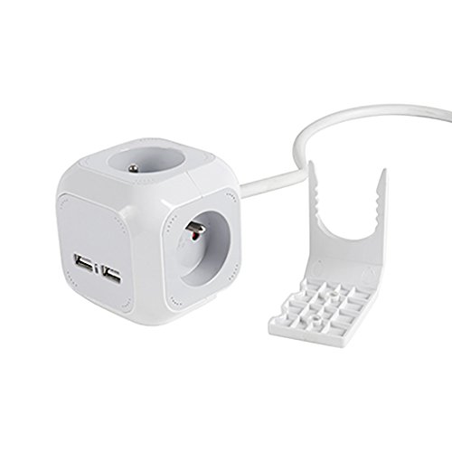 EXPERT Line 487459 regleta de 4 enchufes forma cubo con 2 puertos USB, Gris