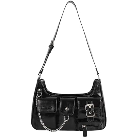 Sunwel Fashion Y2k Black Purse Goth Multi-Pockets Shoulder Bag Aesthetic Grunge Bag for Women (black) Cover