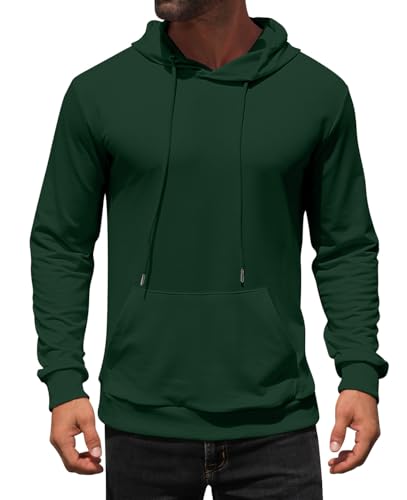 AIYINO Mens Long Sleeve Classic Plain Pullover Hooded Sweatshirt Hoodie Sweater XL Green
