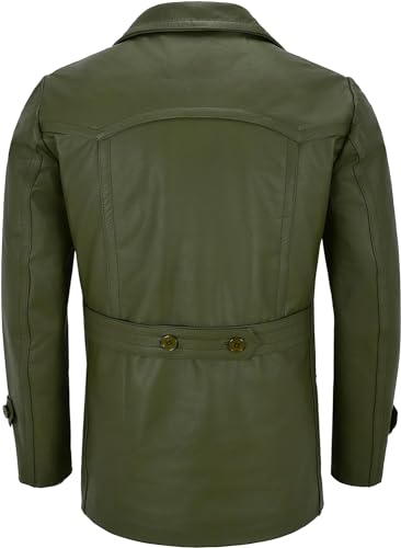 Image of Crafter Men's Kriegsmarine German Ww2 Dr Who Reefer Hide Leather Jacket Coat Four Button Leather Car Coat - Pea Coat for Mens