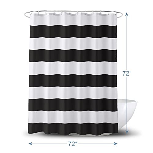 Image of AmazerBath Black and White Shower Curtain Cloth, Striped Shower Curtain Fabric with 2 Heavy Stones, 72 inch W x 72 inch H