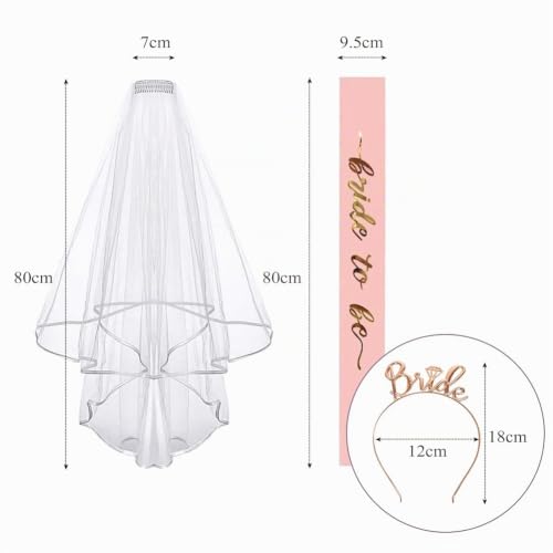 Bride to Be Sash and Veil, Accessoires de fête de Poule avec diadème Blanc Bride to Be Sash Bandeau de mariée, décorations de Poule de Mariage en Or Rose pour Les Jeux de soirée Entre célibataire – vue 2
