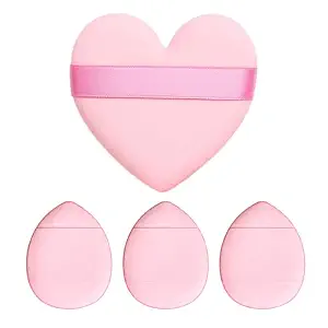 Gleva 4 Pcs Heart Shaped Finger Powder Puff Mini Soft Face Makeup Sponges, Loose powder Concealer Foundation Blending Sponges, Makeup Blender, Contouring, Wet & Dry Tool Washable Reusable (Multicolor)
