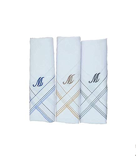 Image of GOLU MOLU Cotton White Formal Handkerchief Pack Of 6 | Office Travel Daily Use | Custom Initial Design | Free Size | Cotton Fabric | Customised N95 Mask Included