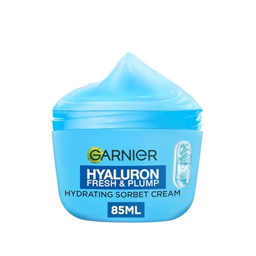 Garnier Hyaluron Fresh & Plump Hydrating Sorbet Cream 4% Hyaluronic Acid & Niacinamide Ultra Fresh & Light For Dehydrated Skin Cruelty Free International & Vegan - 85ml