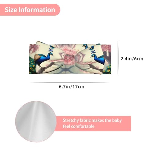 Oriental Peacock on Flower Tree Picture Baby Bow Headband Super Stretchy Soft Bows Hair Accessories for Newborn Infants Toddlers Kids Girls3