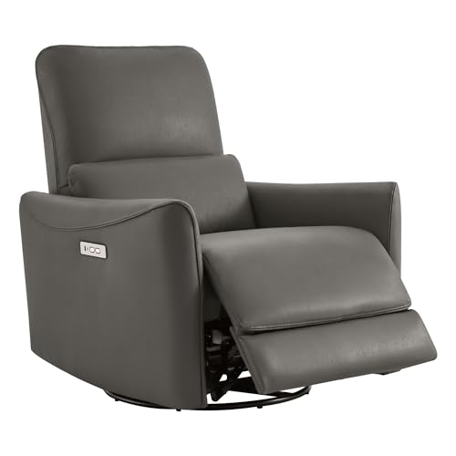 Image of CHITA Power Recliner Chair Swivel Glider, FSC Certified Upholstered Faux Leather Living Room Nursery Reclining Sofa Chair with Lumbar Support, Charcoal