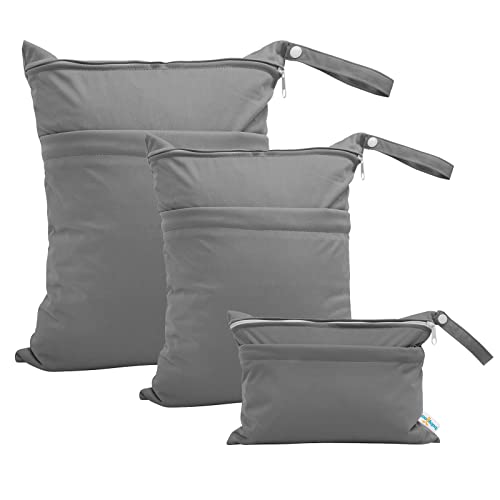 Babygoal Wet Dry Bags for Baby Cloth Diapers, Washable Travel Bags, Beach, Pool, Gym Bag for Swimsuits & Wet Clothes with Two Zippered Pockets 3 Pack(S,M,L), 3SML01