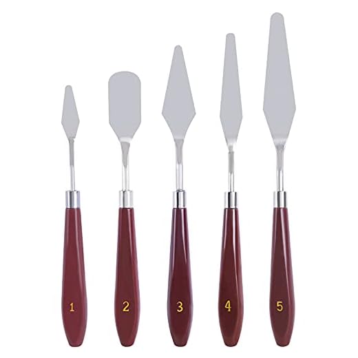 XUBX 5 stycken Målarknivar, Oljemålning palettknivar set, palettkniv målningsverktyg, Målarkniv spatel, Rostfritt stål målar palett skrapa spatel knivar, olja målning spatel, Blandningsskrapa kit