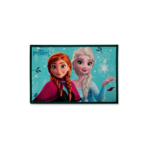 Image of Athom Living Disney Frozen Sister Anna & Elsa Printed Themed Multi Colored Kids Premium Nylon Bathmat, with Latex Backing, Anti-Slip Bathmat, 37 x 57 cm, Pack of 1