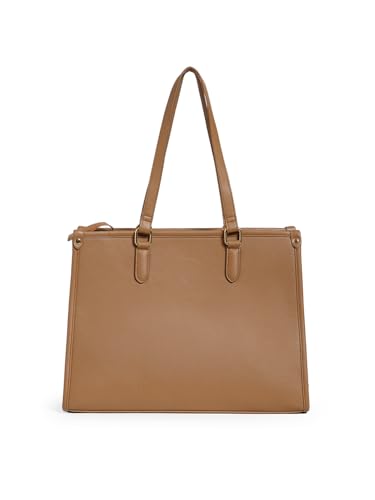 Image of Berrylush Women Solid Tote Bag | PU Synthetic Leather Two Handle Handbag | Spacious Zip Closure Shoulder Bag with Inner Pockets | Stylish Everyday & Office Use Bag