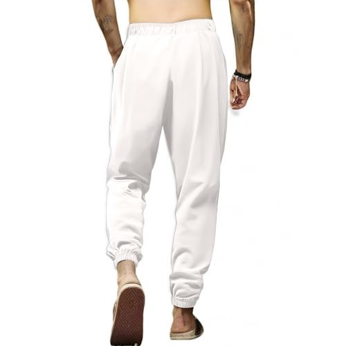 Linen Pants for Men Drawstring Elastic Waist Tapered Pant Yoga Golf Summer Beach Trousers with Pocket2