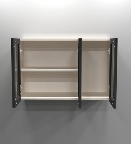 Image of SPECIALITY PANELS Aluminium Black Profile 3 Door Wall Cabinet | Brown Tinted Glass Handless Shutters | Wall Mounted Kitchen Storage Cupboard | Modern Space Saving Organizer | DIY Assembly