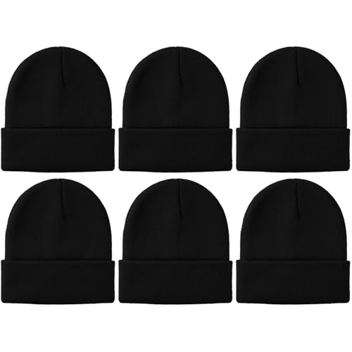 Glooarm 6 Pack Kids Beanie Hats Boys Girls Winter Hats Stretchy Acrylic Toddler Beanies Kid's Cuffed Cap