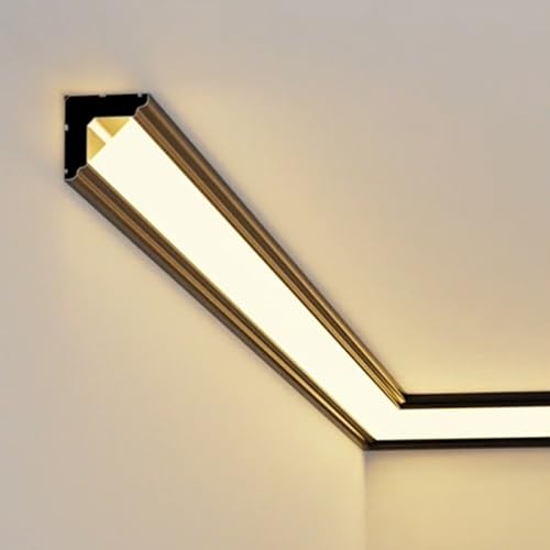 Blazea Moldura Iluminacion Iluminación con Molduras de Corona de Aluminio, Luz Lineal, Zócalo, Difusor LED, Techo, Pared, Esquina, Canal LED(Black,8m(26.2ft))