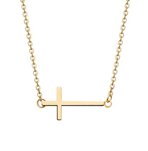 KristLand -18K Rose Gold / S925 Silver Bar Short Necklace Simple Solid Cross Necklace Adjustable Long Choker 18K Gold Cross