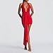 ABYOVRT Women Deep V Neck Ruched Mini Dresses Backless Halter Dress Party Club Night (Red,M