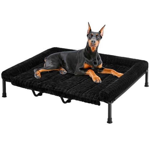 Veehoo Hundeliege Outdoor XXL Waschbar, Flauschiges Hundeliege mit Abnehmbarem Polster, Erhöhtes Hundebett Hundesofa mit Rutschfesten Füßen für Drinnen Draußen, Schwarz 150 x 94 x 20 cm