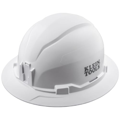 Klein Tools 60400 Hard Hat, Non-Vented Full Brim Style, Padded, Self-Wicking Odor-Resistant Sweatband, Tested up to 20kV, White