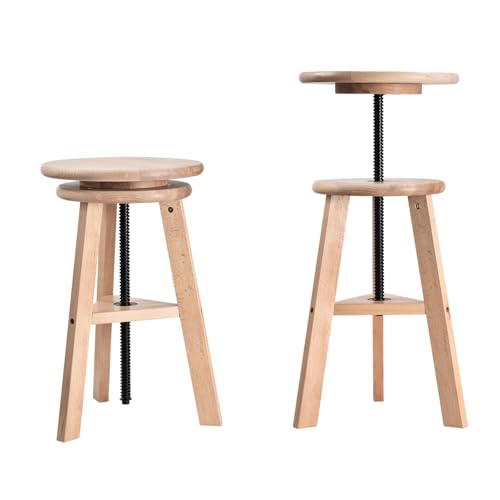 Generisch Tabouret de peinture réglable en hauteur en bois de hêtre - Diamètre : 30 cm - Hauteur : 48-65 cm - Rond - Pivotant à 360 ° - Pour bar, cuisine,...