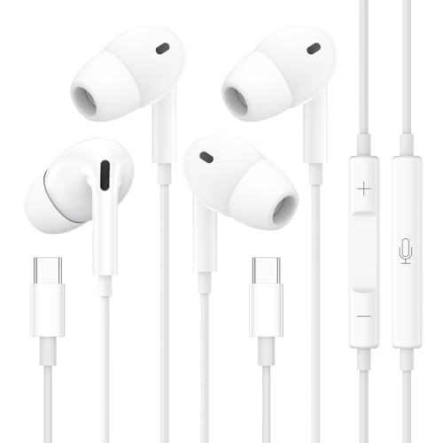 2 Pack USB C Headphones,USB C Wired Earphones for iPhone 15 Pro Max 15 Pro 15 Plus,Hi-Fi Stereo Noise Earbuds Reduction with Mic&Volume Control for Galaxy S24 S23 Ultra S22 S21 A53 A54,iPad Pro,Pixel7