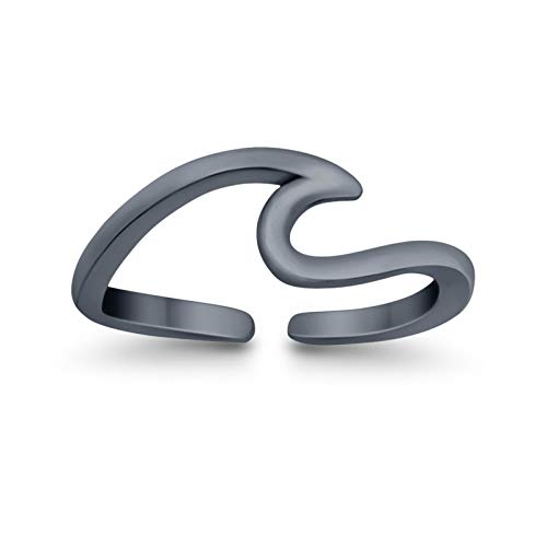 Blue Apple Co. Black Tone, Sterling Silver Wave Toe Ring Band Adjustable Round 925 Sterling Silver cover