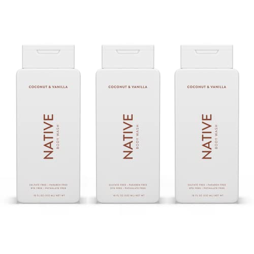 Native Body Wash Natural Body Wash for Women, Men | Sulfate Free, Paraben Free, Dye Free, with Naturally Derived Clean Ingredients Leaving Skin Soft and Hydrating, Coconut & Vanilla 18 oz - Pack of 3