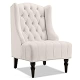 BELLEZE Modern Wingback Accent Chair, Tufted Velvet Living Room High Back Chair with Thick Padded Cushioned Seats & Wood Legs, Victorian Chesterfield Style - Hyde (Cream)