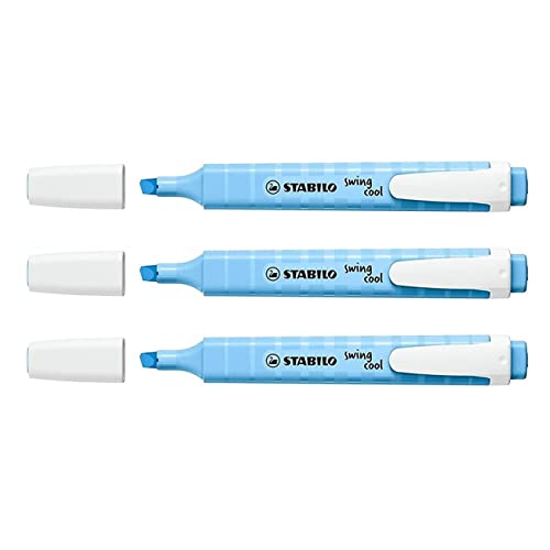 STABILO Swing Cool Highlighters 1-4 mm Bevelled Tip Pack of 3 Pastel Sky Blueaa