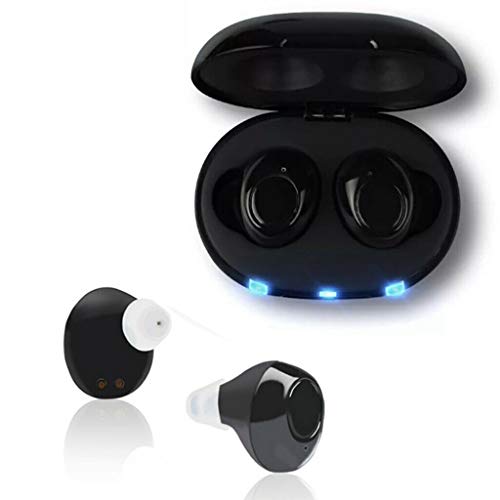 Personal Hearing Aid, in The Canal (ITC) in Ear Hearing Aid, Rechargeable Modern Style Charge Case with Replacement Domes (Pair)