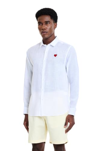 Image of SNITCH Men Casual Shirt | Regular Fit Full Sleeve Point Collar Solid Design with Embroidered Heart | 100% Lyocell & Breathable Fabric for Smart Casual Wear