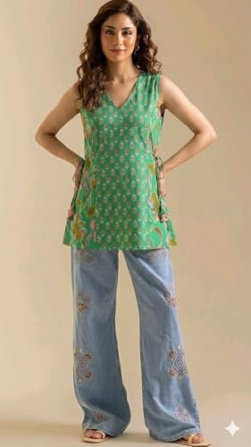 Image of Women's Red Floral Printed Sleeveless V-Neck Peplum Top, Casual Wear